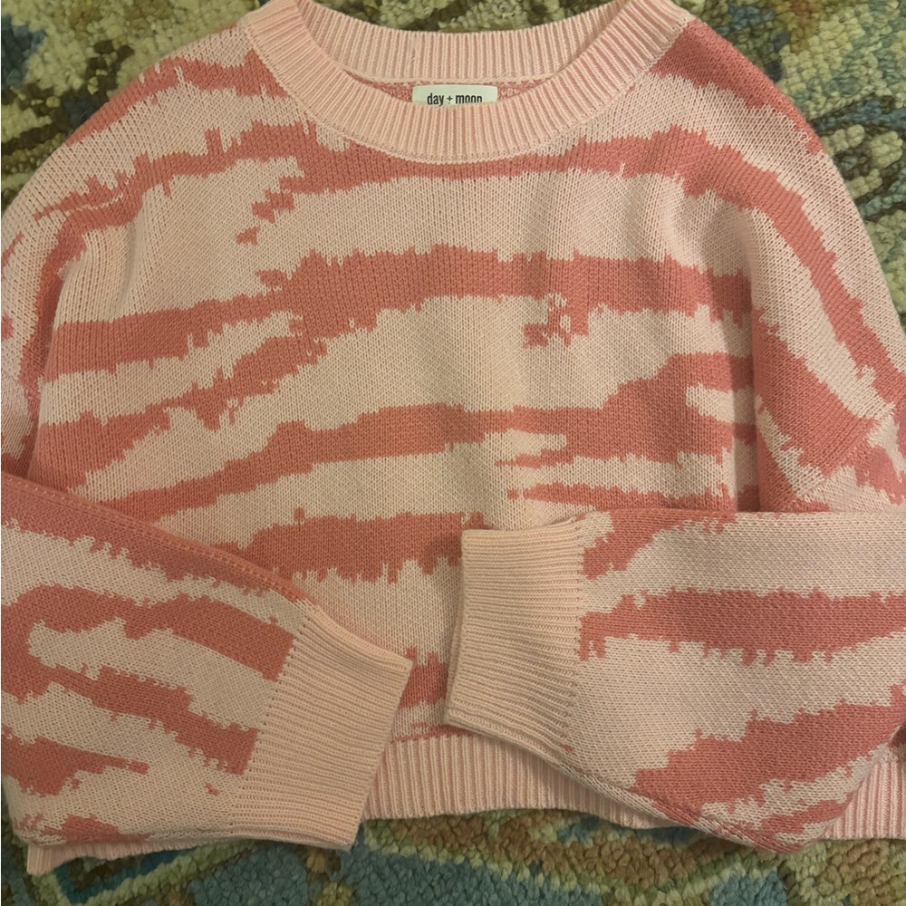 Day + Moon Pink Patterned Women's Crew Neck Sweater